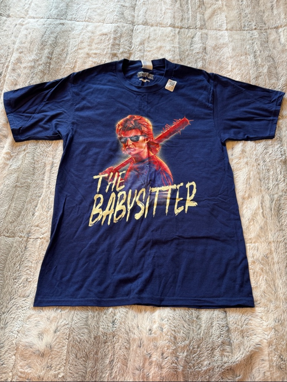NWT Netflix Stranger Things Blue 'The Babysitter' Graphic Tee -Steve Harrington